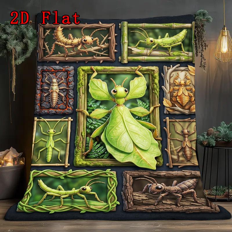 Insect Collection 2D Flat Pattern Flannel Blanket, High quality All Seasons, Home Decor, Warmth and Comfort, Perfect for Christmas Gifts.