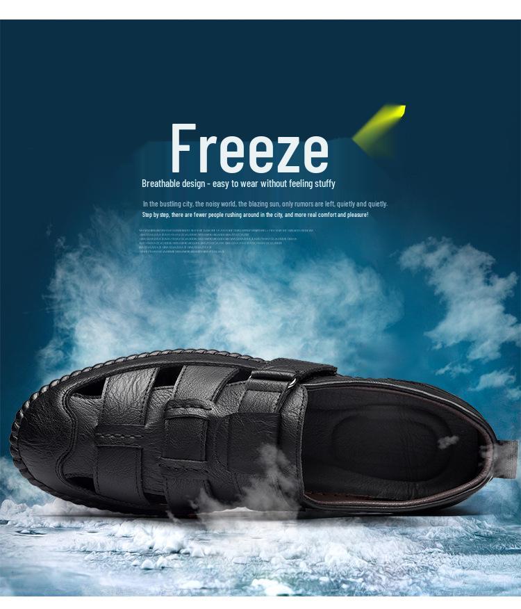 Men's Velcro Casual Closed-Toe Sandals with Hollow Design and Beef Tendon Sole