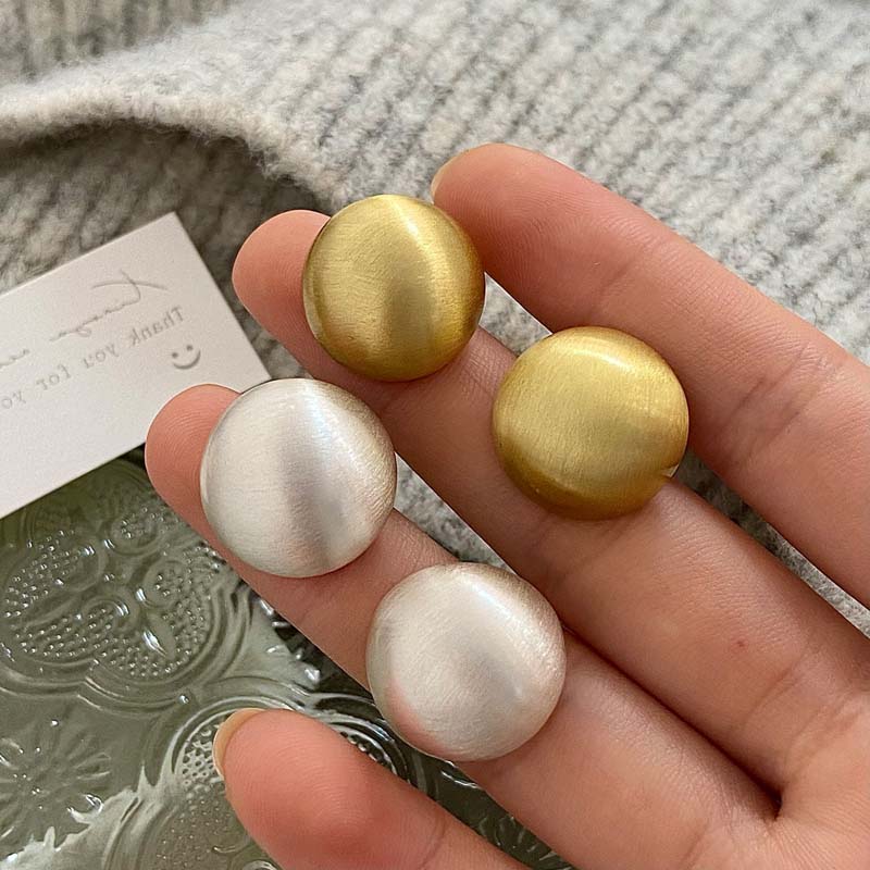 Frosted Gold Brushed Half Metal Big Ball Round Earrings for Women Retro Unique Creative Versatile Accessories Brincos