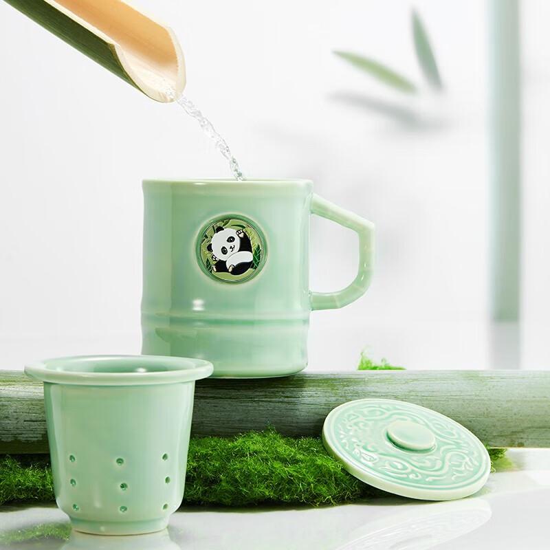 Panda Celadon Ceramic Tea Infuser Mug with Handle