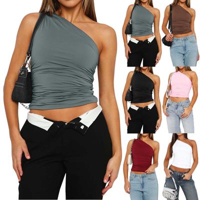 Women's  Slant Shoulder Asymmetric Neckline Sleeveless T-Shirt Top Tank Top