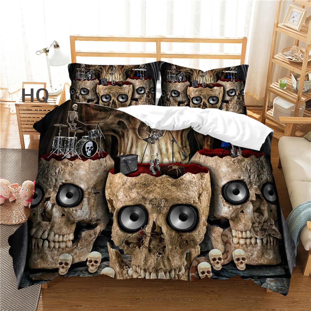 3D Terrifying Skull Bedding Set Halloween Down Duvet Cover Pillowcase 2/3pcs Luxury Home Textile Kid Men's Gift