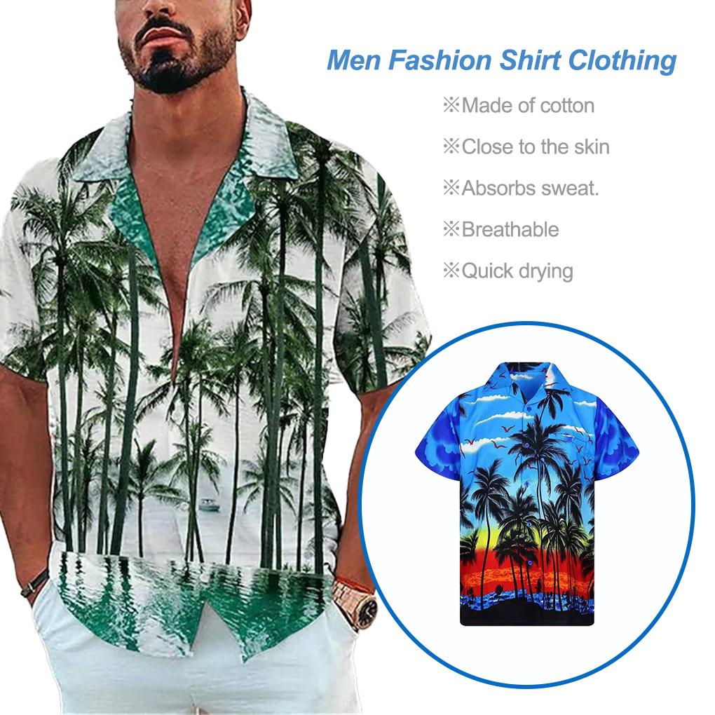 Herren Hemd Strand Kurzarm Lässig Schnelltrocknend Locker Urlaub Palme Einzel Strandkleidung Übergröße Bluse Sommer Urlaub