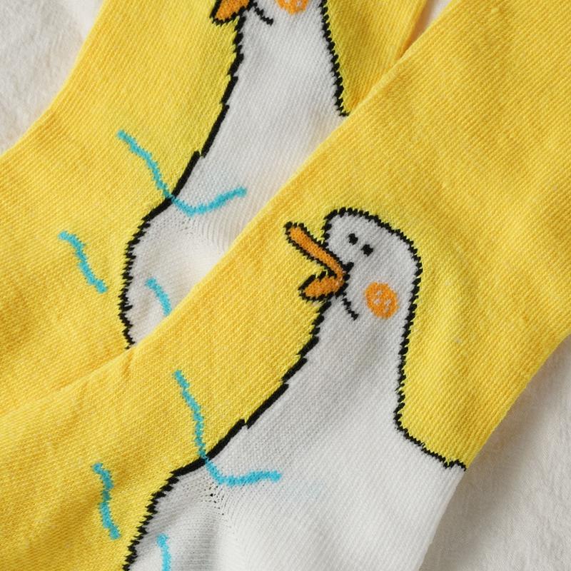 Summer Cartoon Duck Mid Cotton Socks Sweat Absorbent Cute Boneless Long Socks