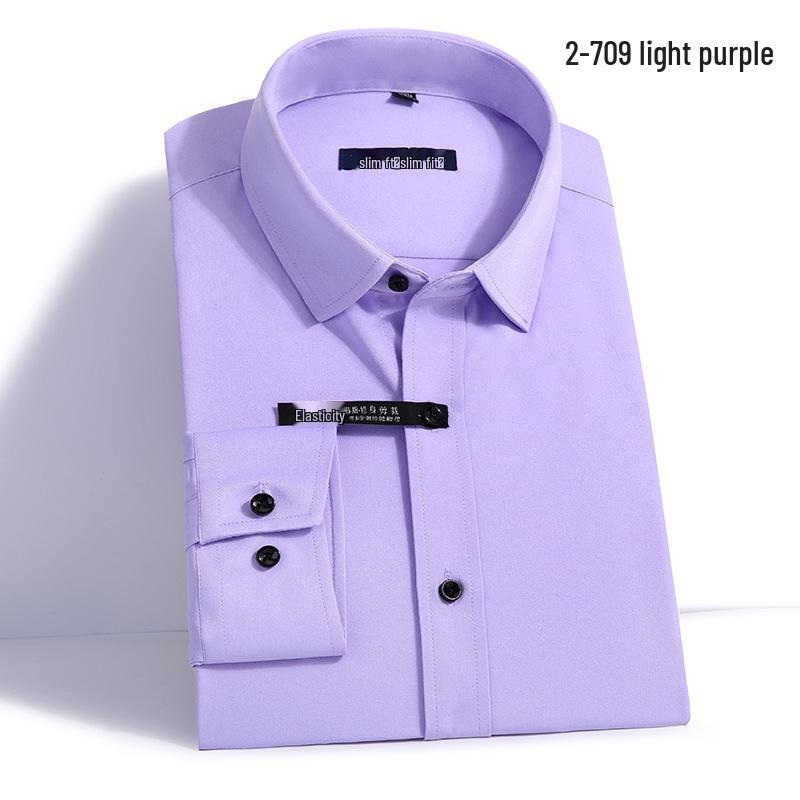 Heren Slim Fit Businessoverhemd met Lange Mouwen en Zak - Effen Kleur voor Lente en Herfst