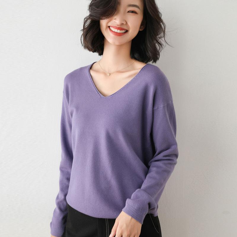 

Spring and Autumn Women s Knitwear Loose Short Section Pullover Top Bottom Knit Sweater 2XL