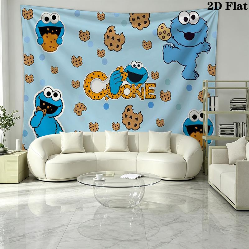 Cookie Monster Wall Tapestry Aesthetic Wall Hanging Printed Fabric Blanket Decorative Tapestries for Bedroom Living Room Home Decor