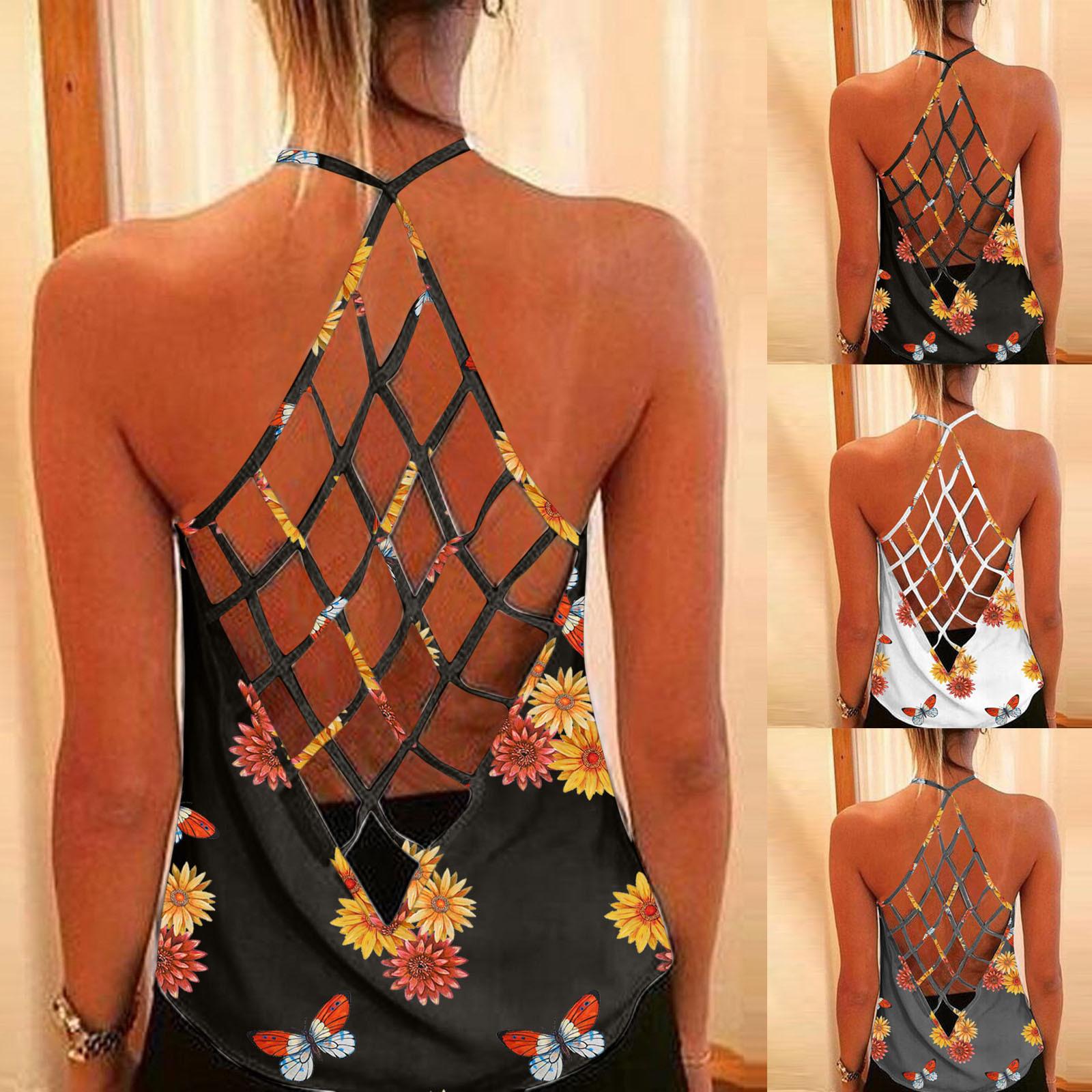 

Женская сексуальная блузка с принтом подсолнечника, жилет, модная майка