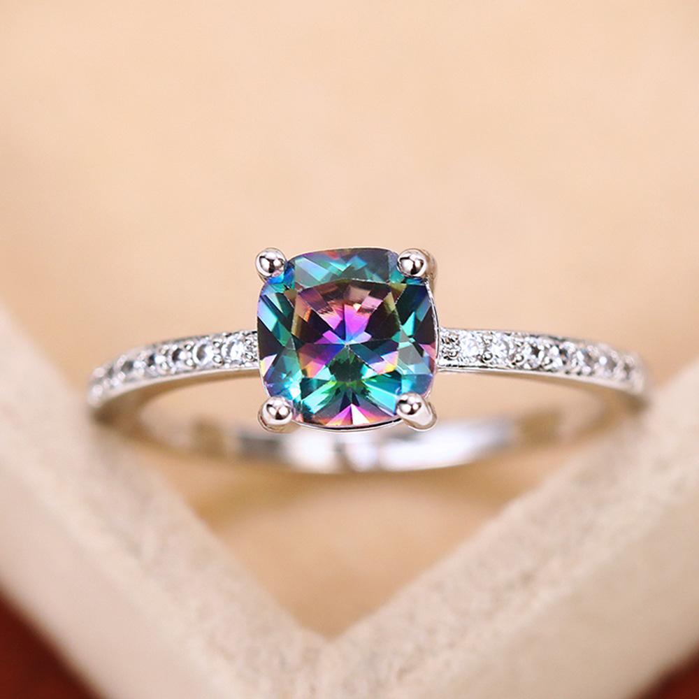 Huitan Modrý rad Dámsky prsteň 4 dostupné farby Zásnubný prsteň Šperky Postriebrený Jednoduchý svadobný prsteň Darček k výročiu