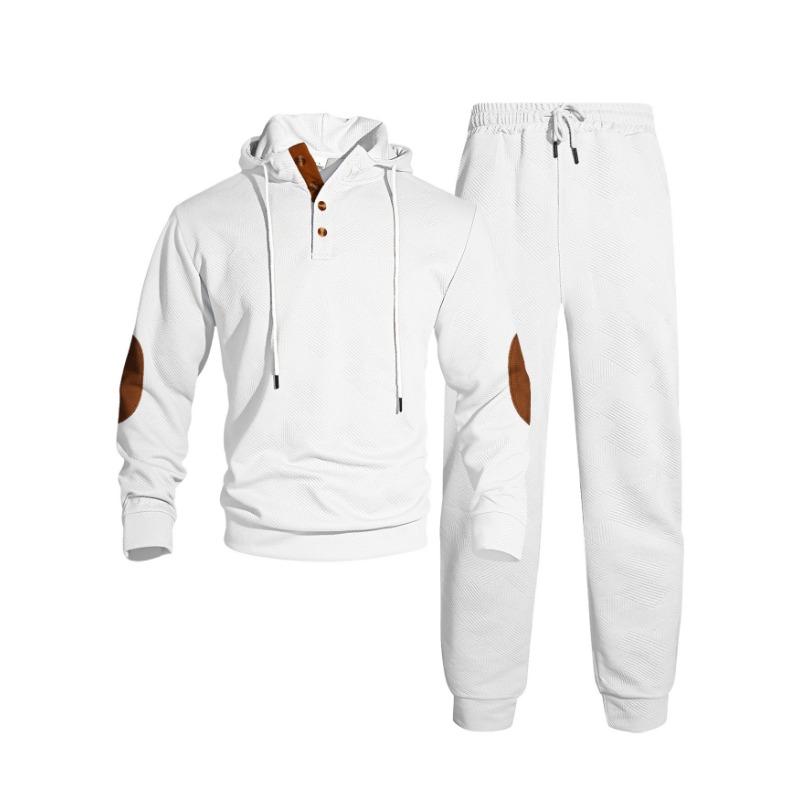 

Autumn and Winter Men s Two-piece Sweatshirt Jacquard Street Fashion Casual Sports Hooded Suit S білий