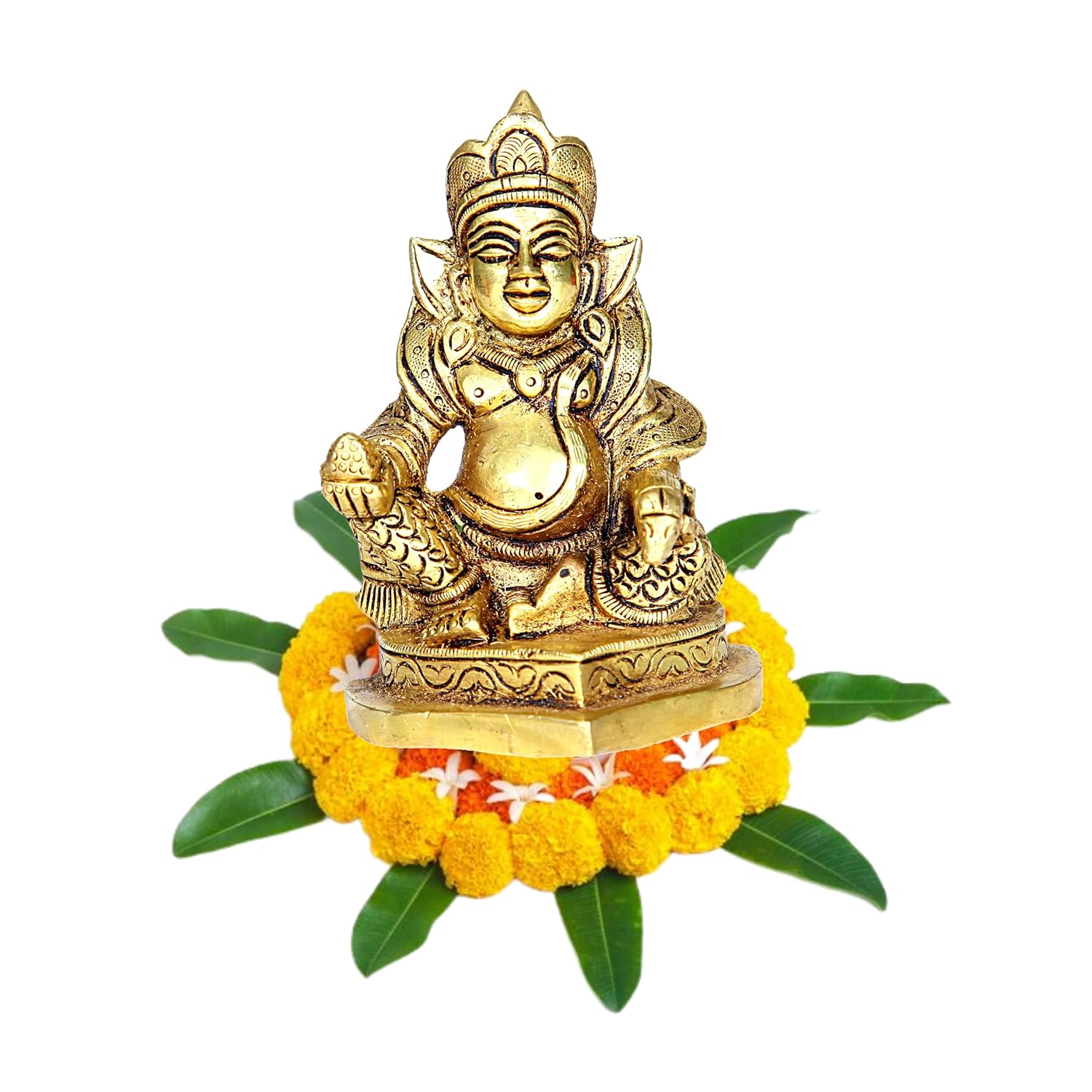 Lord Kuber Statue In Brass, Kubera Idol, Handcrafted, Antique Finish - 9.5 Cm