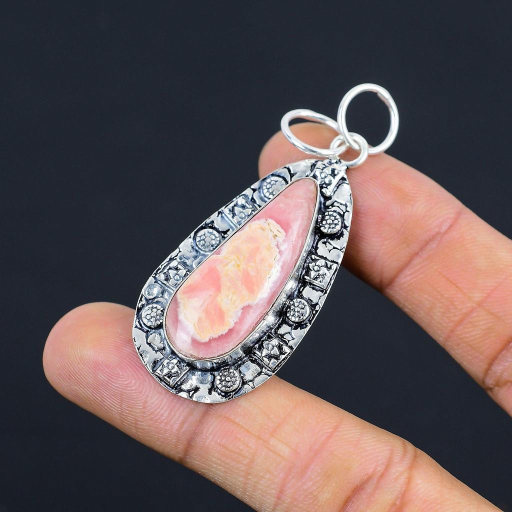 Womens day Sale Pear Natural Rhodochrosite Wedding Pendant 925 Sterling Silver