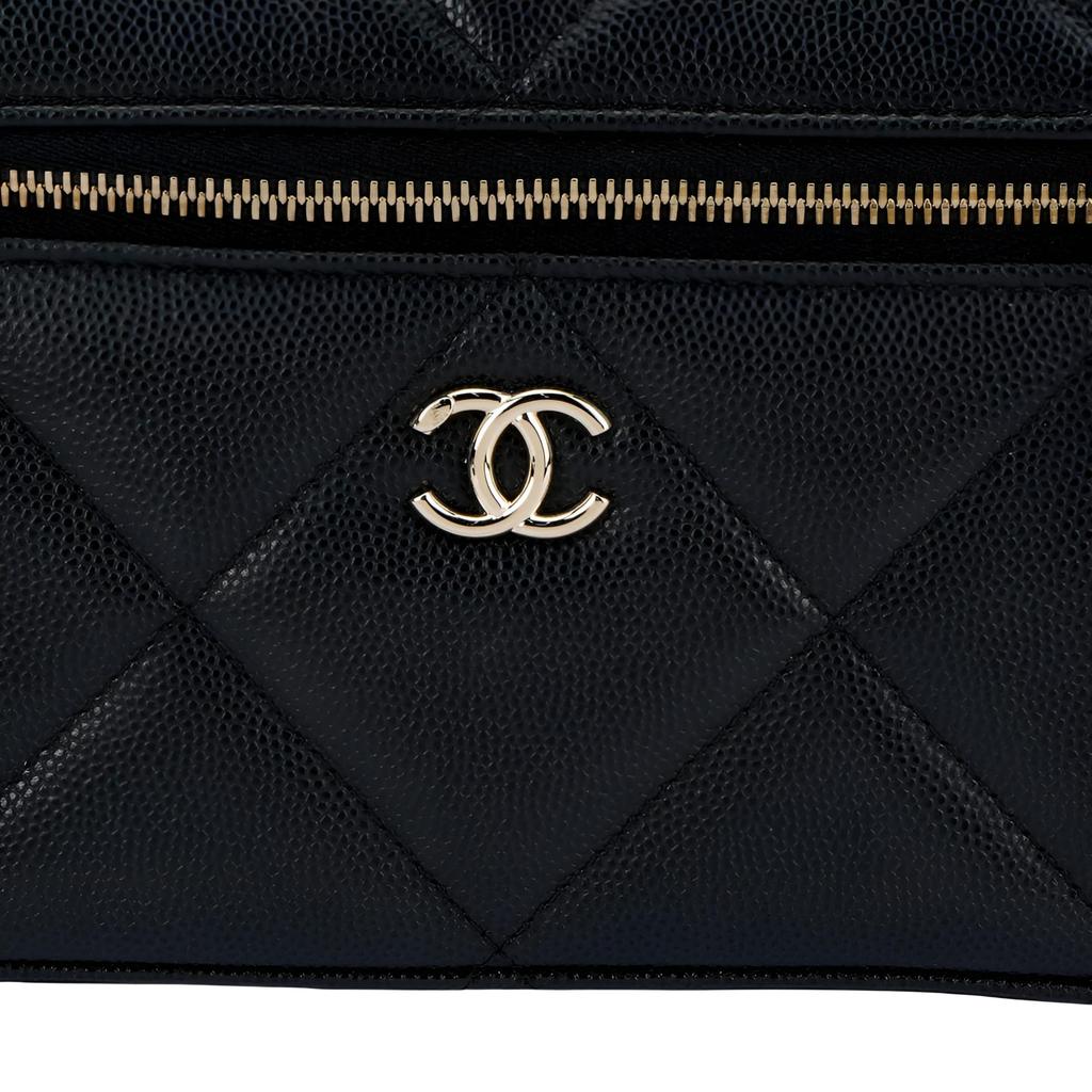 Chanel Grain Shiny Calfskin Makeup Bag Handbag Women's Black AP4936-B22105-94305