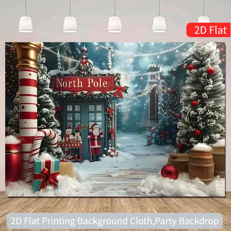 2D flat drawing of the winter wonderland of the Arctic Christmas Village background - made of polyester materialzyc