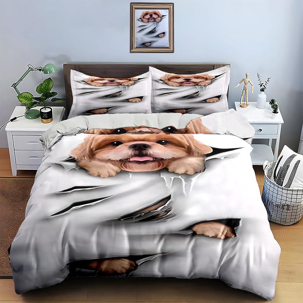 Cute dog illustration. Bedding Duvet cover sets Duvet covers Pillowcases gifts (1 * Duvet Cover 2 * Pillowcases, without duvet insert)