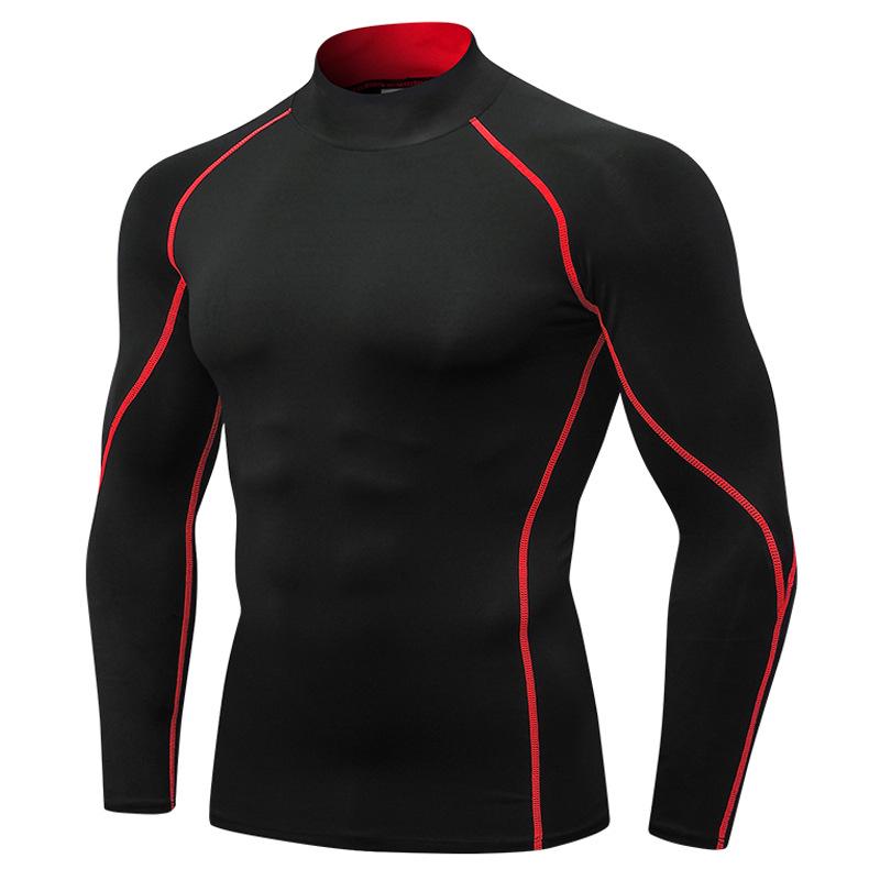 Men's High-Neck Fitness Sports T-Shirt Stretch and Quick-Drying Stand-Up Collar Sweater Long Sleeves