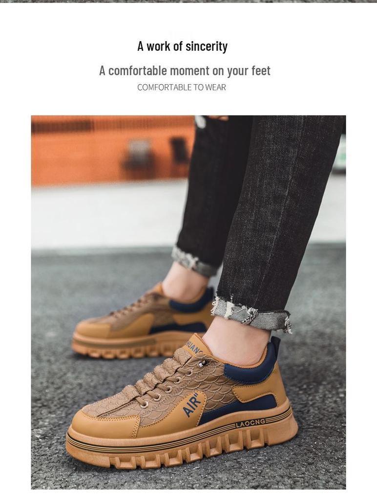 Men's Waterproof Leather Slip-on Casual Sneakers, Autumn Fashion, Versatile Thick-soled Sport Shoes