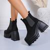 Fashion Women's Ankle Boots Fashion Platform Shoes Block Heels Womens Boots Solid Colors Women Pumps Sexy Leather Boots Square Toe Botas