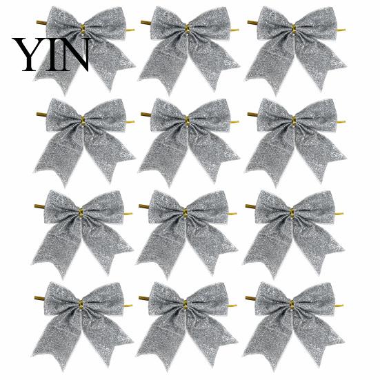 Festival Atmosphere Hanging Decor Glitter Christmas Bow, Gold Sparkling Ribbon Ornament for Decorative Bows with Binding Structure Tree Wreath