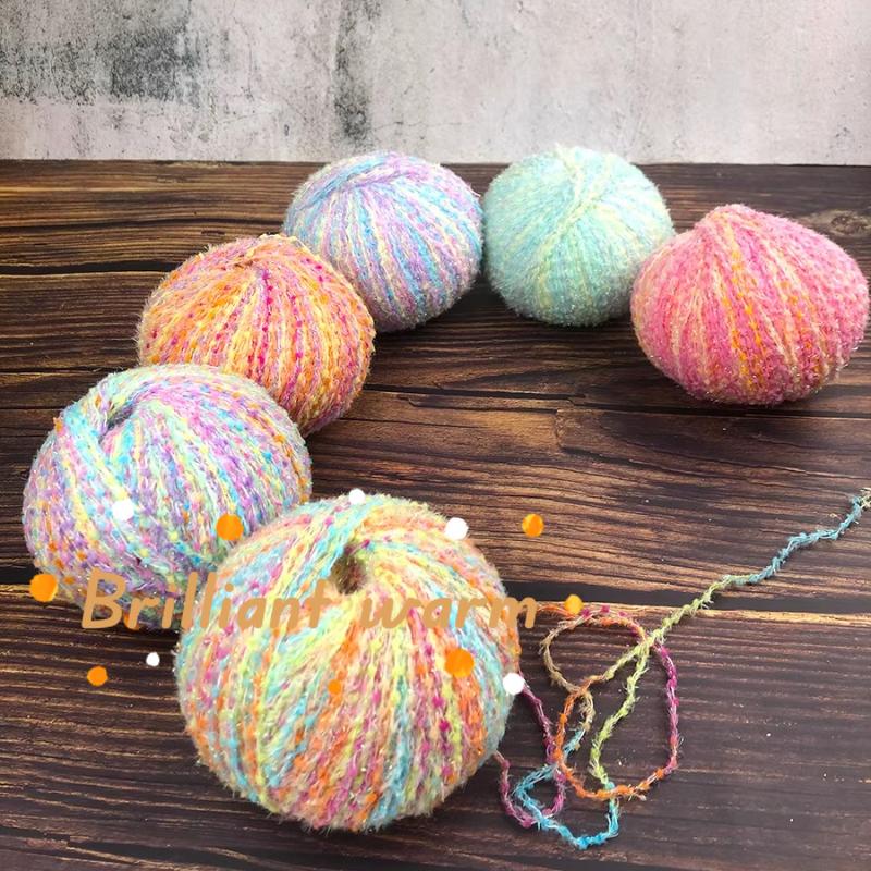 100g/roll Color Dot Segment Dyed Yarn Ball Hand Mixed Bright Silk Bean Thread Blended Knitting Yarn DIY Weaving Material Wiring