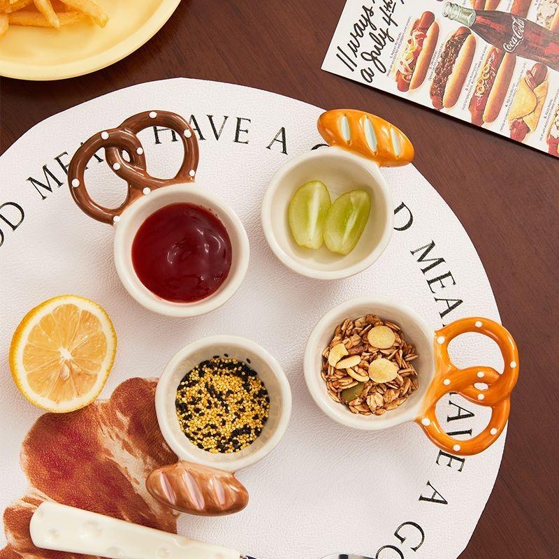 Cute Bakery-Themed Ceramic Small Dish – Baguette and Bread Plate for Restaurant or Home Use