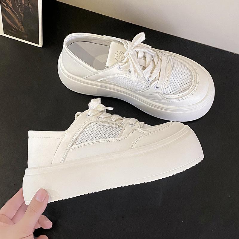 ins trendy thick sole two wear little white shoes women's 2025 summer new versatile mesh breathable height increase casual lightweight board shoes