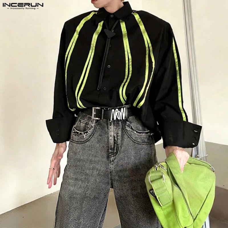 INCERUN Oversized Men Lapel Neck Long Sleee Plaid Print Buttons Down Shirts