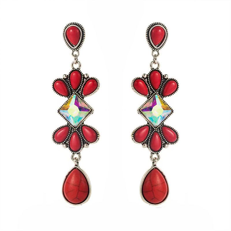 Bohemian Retro Ethnischer Stil Türkis Ohrringe Weiblichkeit Fransen Wassertropfen Ohrringe Literarischer Übertriebener Ohrschmuck