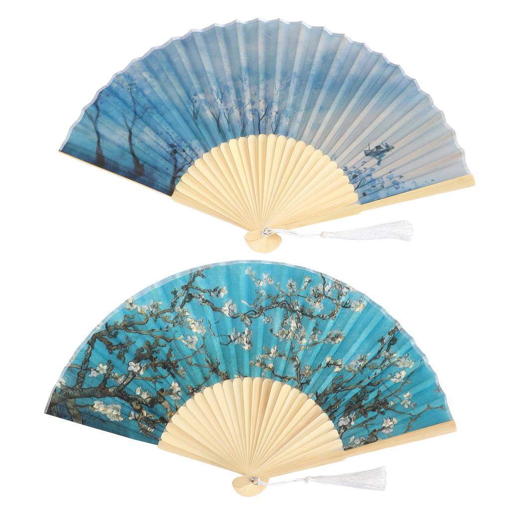 Buy 2Pcs Folding Fan Manual Bamboo HandHeld Apricot Blossom Wash