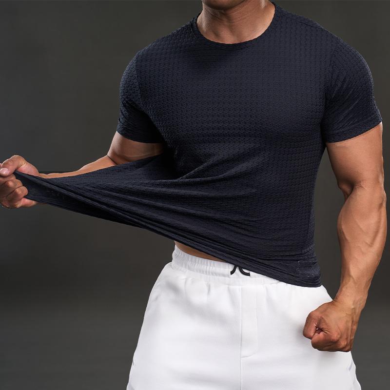 

Новая летняя футболка в американском стиле, повседневная, с коротким рукавом, модная, спортивная, облегающая, эластичная, для фитнеса, для улицы, мужская M чёрный