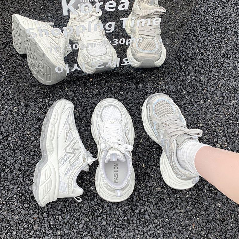 Super fire thick-soled dad shoes  summer new versatile thin breathable mesh heightening casual sports shoes
