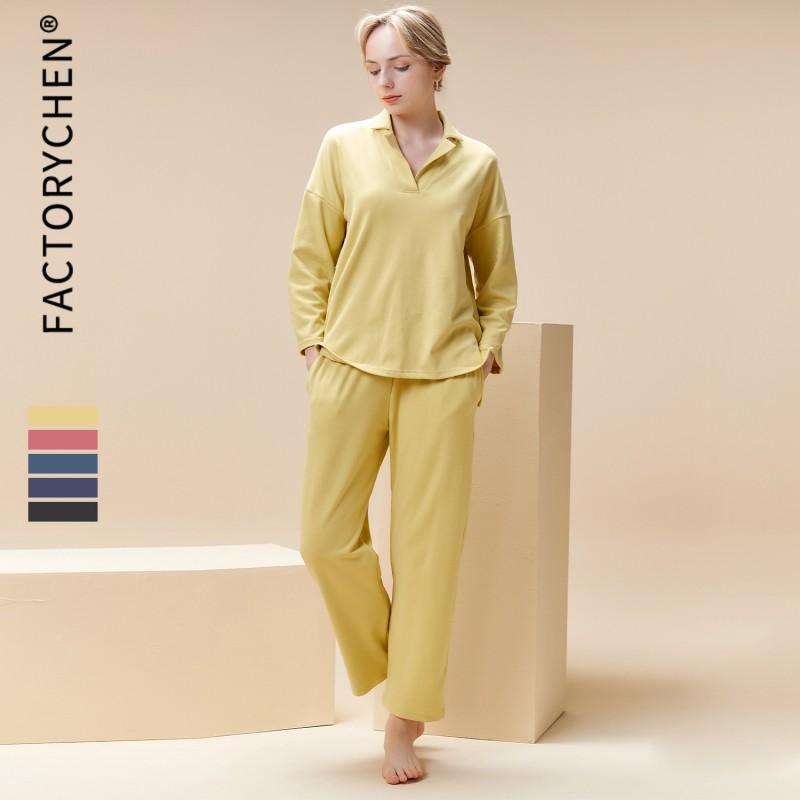 Par Pyjamas Sæt V-hals Langærmet Tyk Varm Loungewear Mænd Kvinder