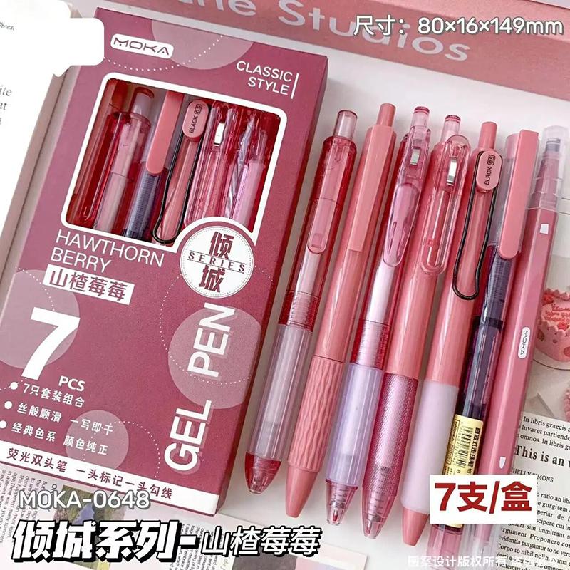 7Pcs Quick-Drying Ink Gel Pen Highlighter Pen Set Student Tip Ballpoint Pen Writing Tools For School Stationery Office Supplies
