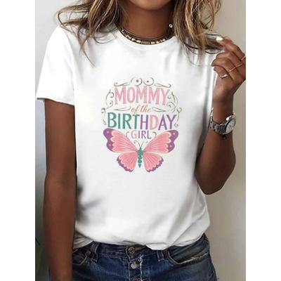 European Size European Size A Printed T-Shirt for The Birthday Mother, Featuring Short Sleeves And a Round Neck, Perfect for Casual Wear In Spring
