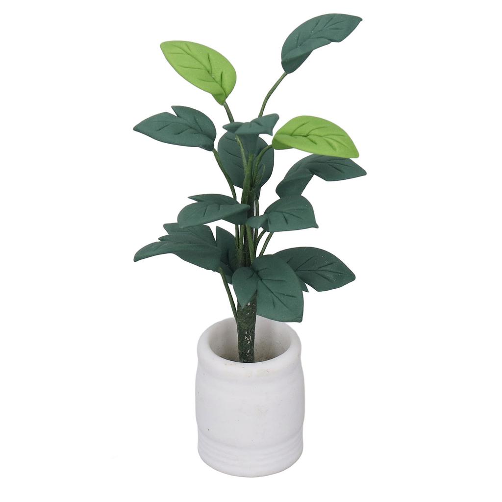1:12 Dollhouse Potted Leafed Plant Model Miniature Green Bonsai Model Dollhouse Decoration