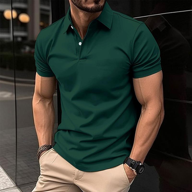 Short Sleeve POLO Shirt Button Solid Color Men's Sweatshirt