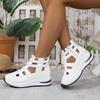 Women'S White High-Top Cage Cut-Out Zipper Thick Sole Sneakers - Breathable PU Upper, Cushioned Comfort, All-Season Casual & Light Sports Shoes