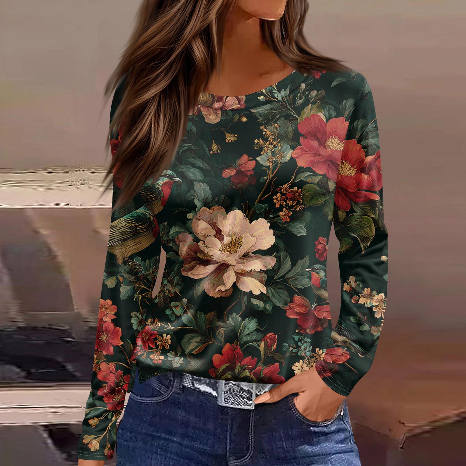 

Женская модная повседневная свободная футболка с разрезом и круглым вырезом с длинным рукавом с принтом, женский топ XXL