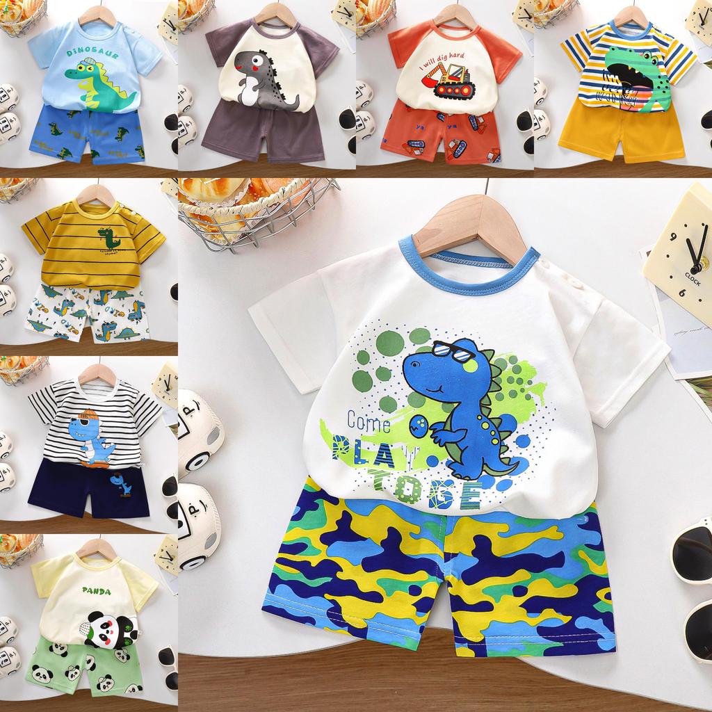 Kids Cartoon Cotton Short Sleeve Sets With Breathable Fabric For Summer Playwear