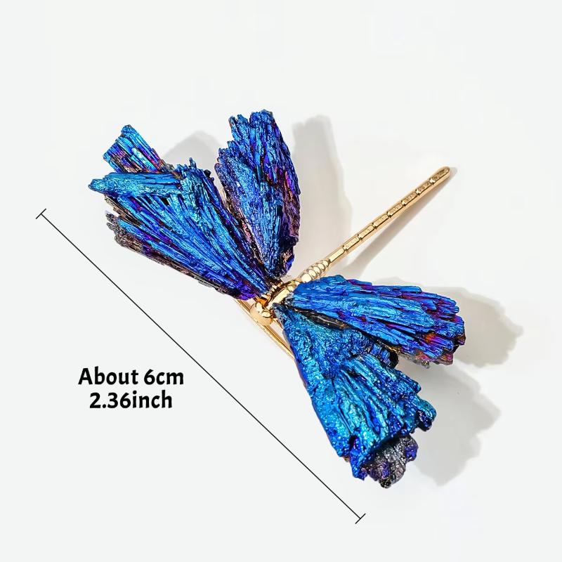 1Pcs Natural Electroplated Blue Black Tourmaline Crystal Brooch | Handmade Healing Energy Stone, Diy Decor, Perfect Mother'S Day
