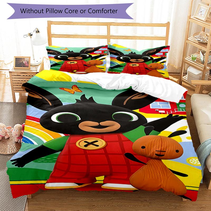 3pcs Bing Bunny2 Design Cover Set - HD Printed Bedding with 1 Cover and 2 Pillowcases - Perfect for Home and Dorm Decor