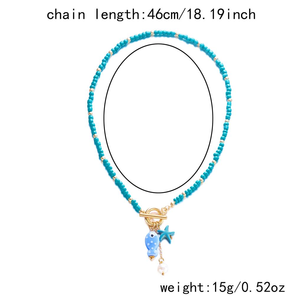 Bohemian Colorful Ceramic Fish Pendant Necklace for Women Vintage Imitation Pearl Starfish OT Buckle Necklace Summer Jewelry