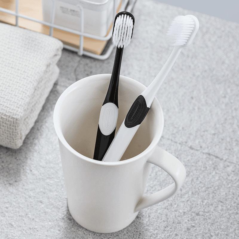 Ultra-Soft Wide Head Toothbrush with Fine Bristles for Couples, Family Pack, Gum Care, Black & White