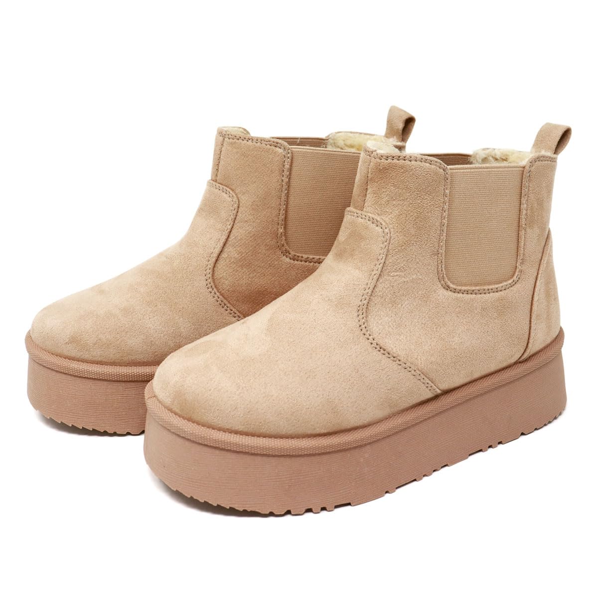 

Dedes Ботинки-челси из овчины, Толстые унисекс, Плоская подошва средней длины, Подошва 4,5 см, Мех, Снег, Зима, Теплые, Боа, бежевый