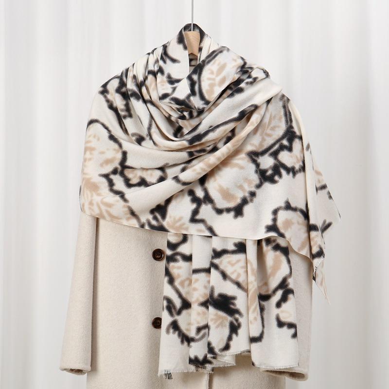 

Дружелюбный к коже бархатный осенне-зимний дружелюбный к коже и теплый шарф из имитации кашемира с принтом, букет, универсальная шаль 88*180cm