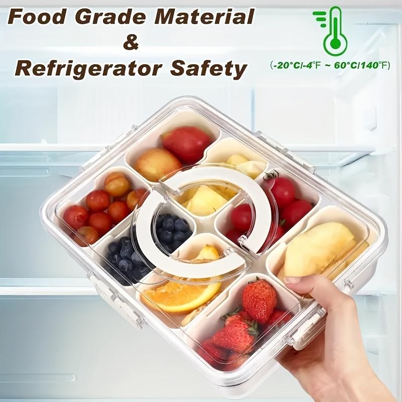 8-Compartment Removable Snack Box with Lid & Handle - Plastic, Ideal for Lunch, Salad, Charcuterie, Candy, Party - Fridge & Travel Use