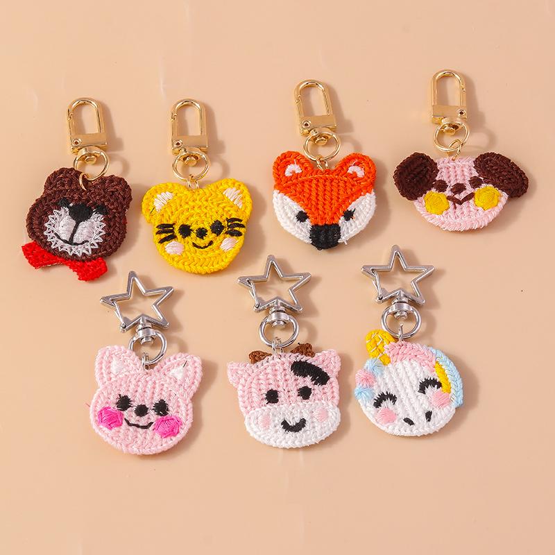 Cute Handmade Knitted Animal Keychain Crocheted Puppy Bear Keyrings for Women Girls Handbag Pendants DIY Kid's Jewelry Gifts