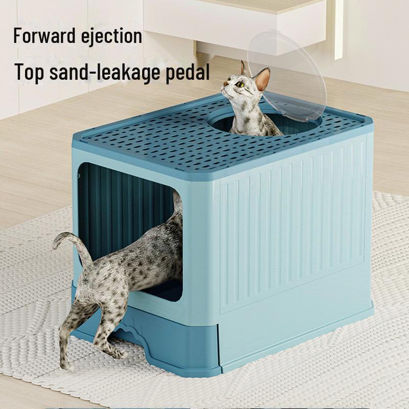Fully Enclosed Oversized Drawer-Type Folding Cat Litter Box with Top-Entry