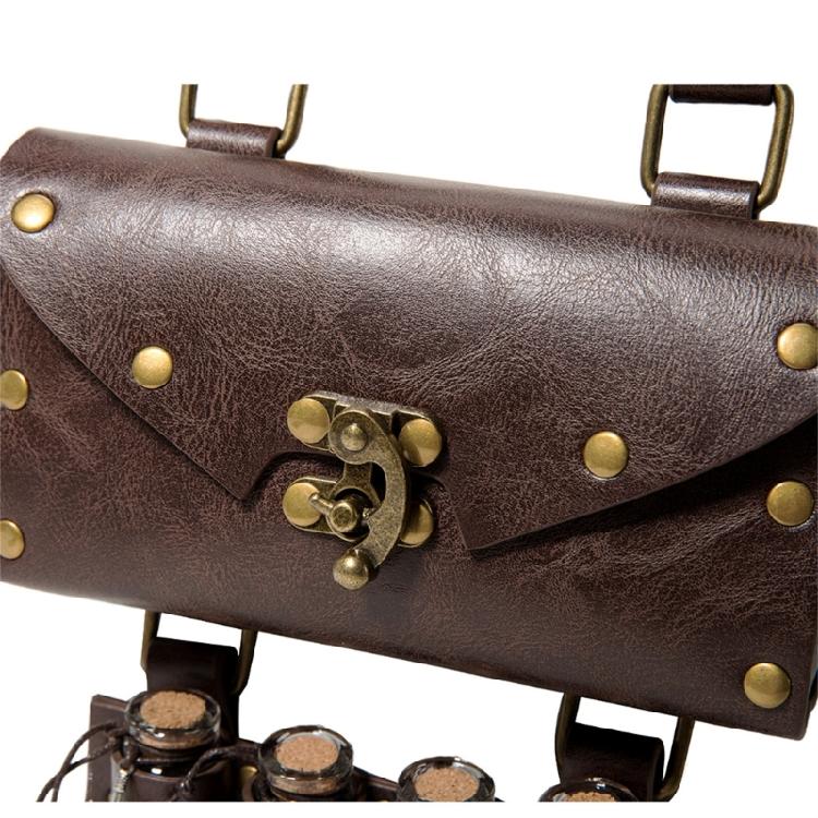 Vintage Renaissances Costume Accessories Set with Faux Leather Belt and Belt Bag Pouch with 4Pcs Cork Potion Vials