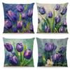 Tulip Oil Painting Print Home Decor Pillowcase Bedroom Living Room Sofa Decoration Polyester Cushion Cover With Zipper